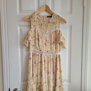 Boohoo Floral Off-Shoulder Dress With Ladder Inserts